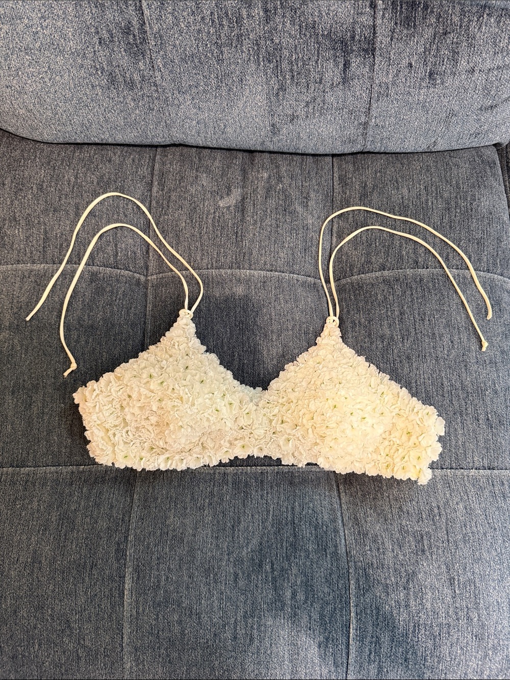 Women’s Cream Floral Texture Bikini Top - Brand Not Visible